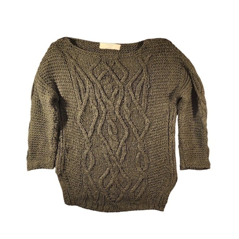 Zara Sweater Womens Small Green Cable Knit Sleeveless Pullover Made In Spain